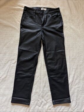 Edgely Slim Straight Ankle High Rise Black Faux Leather 10 Long
